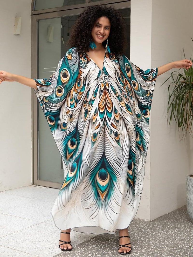 KEYLORTING Women's Plus Size Kaftan Dress – Plus Size Maxi Dress Moo Moos Beach Cover Up,Bathing Suit Cover-Up Loungewear - Image 2
